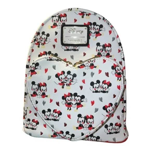 Disney Loungefly Mickey and Minnie Mouse Heart Backpack - Picture 2 of 8